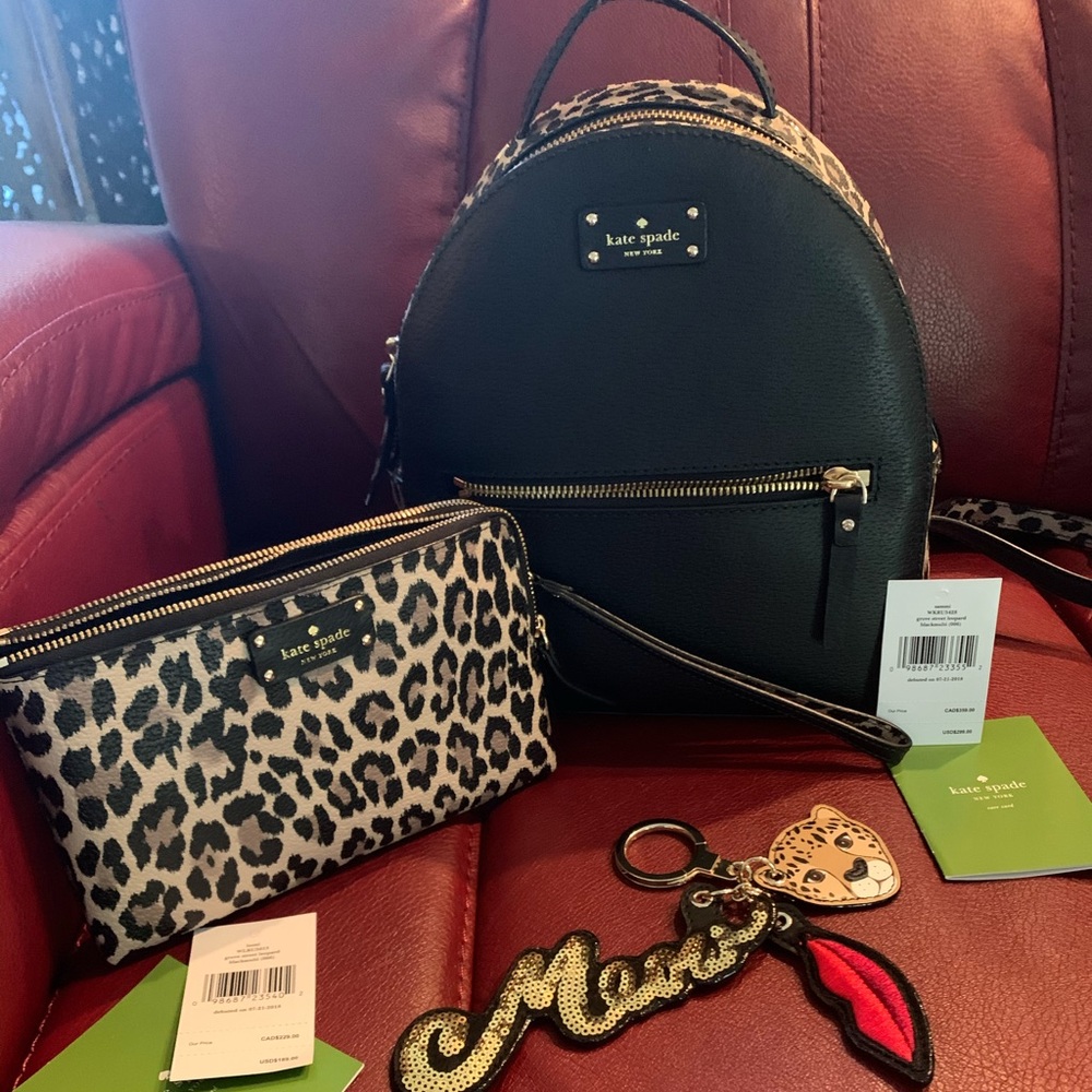 Kate Spade Grove Street Leopard backpack set